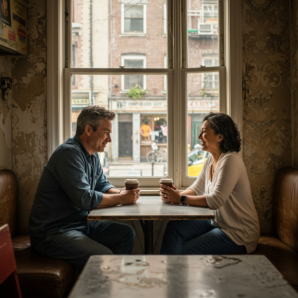 Coffee shop with various coffee features and elements